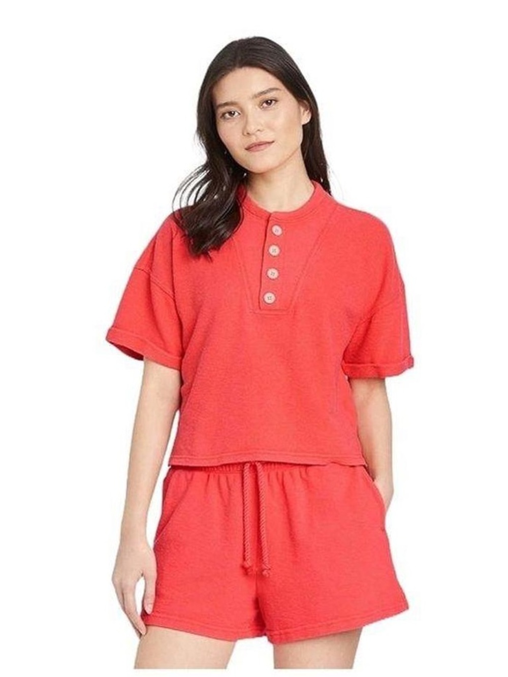 Universal Thread Coral Short-Sleeve Henley Sweatshirt Top